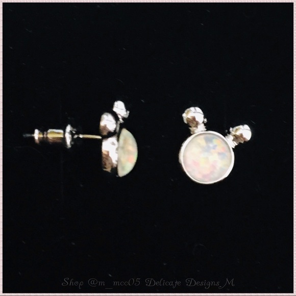 White Fire Opal Silver Mickey Studs - Picture 6 of 8